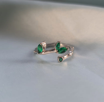 Green adjustable 925 Italian silver ring