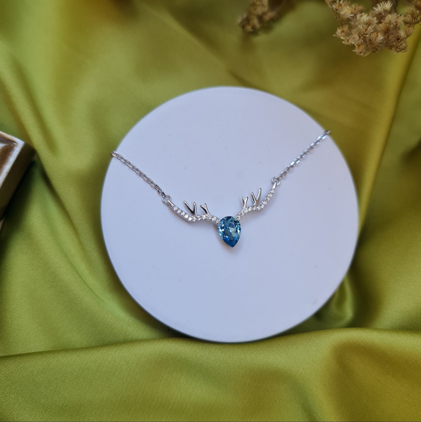 925 Italian Silver Ghazal Necklace with zircon stone - Sky Blue