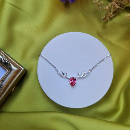 925 Italian Silver Ghazal Necklace with zircon stone - Pink