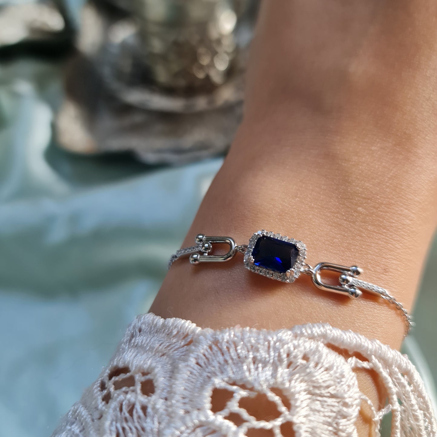 Rectangular Blue stone 925 Sterling Silver Bracelet