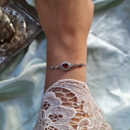 Oval Red stone 925 Sterling Silver Bracelet