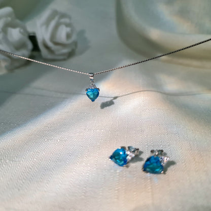 Cyan Heart Stone Silver Set - 2 Pieces