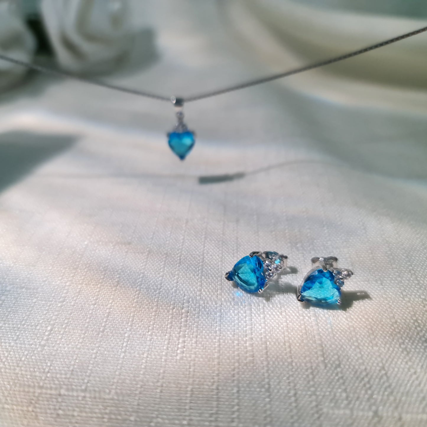 Cyan Heart Stone Silver Set - 2 Pieces