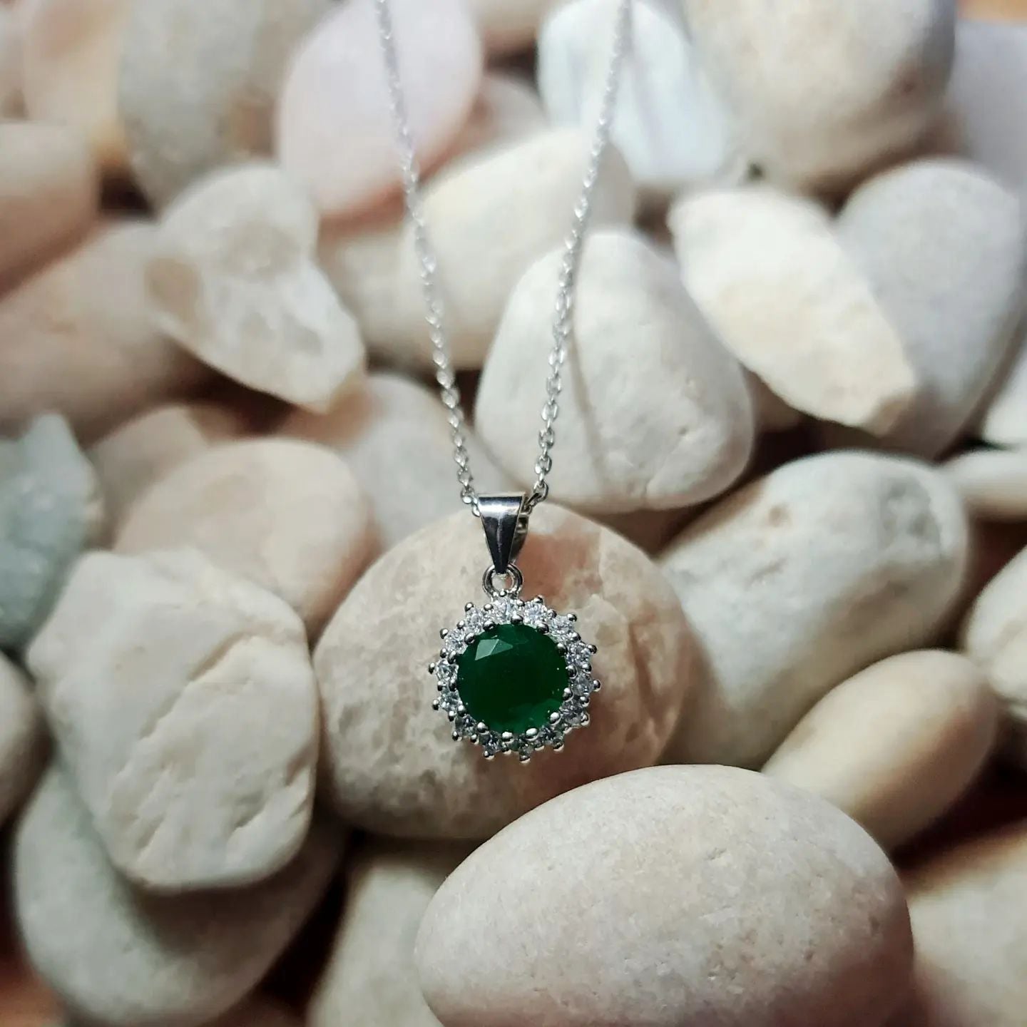 Green Zircon Stone 925 Italian Silver Necklace