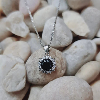 Black Zircon Stone 925 Italian Silver Necklace