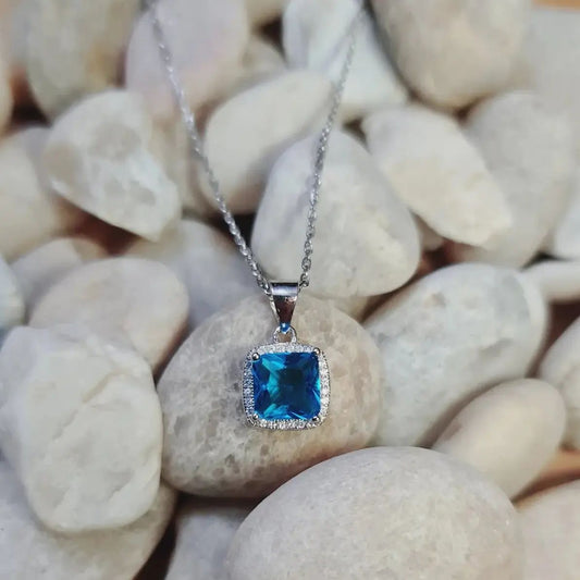 Sky Blue Zircon Stone 925 Italian Silver Necklace