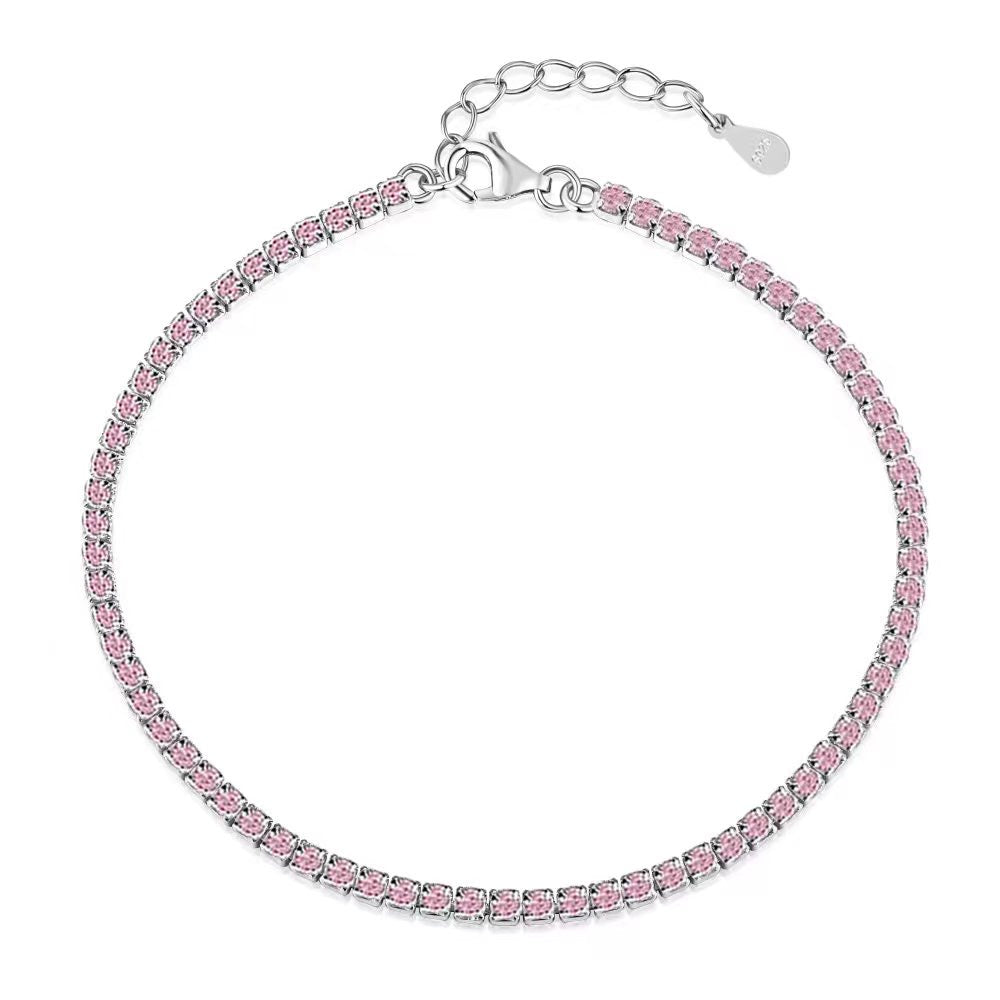 Pink 925 Sterling Silver Tennis Braclet