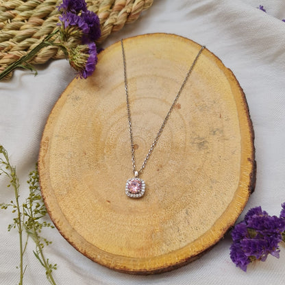 Pink Zircon Stone 925 Italian Silver Necklace