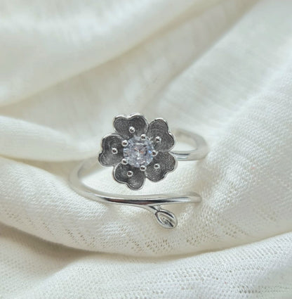 flower adjustable 925 Italian silver ring