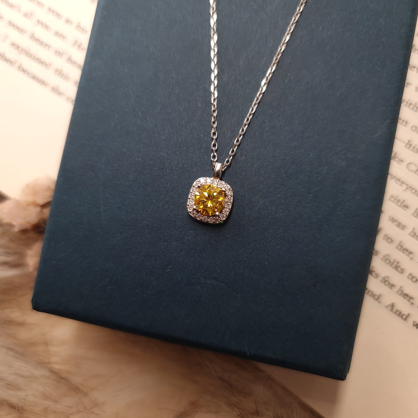 Yellow Zircon Stone 925 Italian Silver Necklace