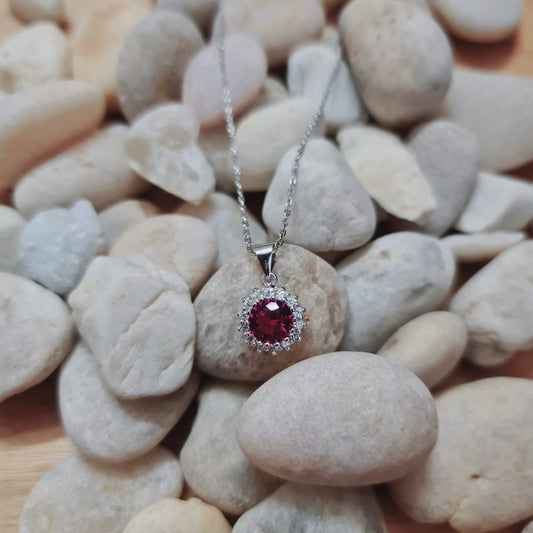 Red Zircon Stone 925 Italian Silver Necklace